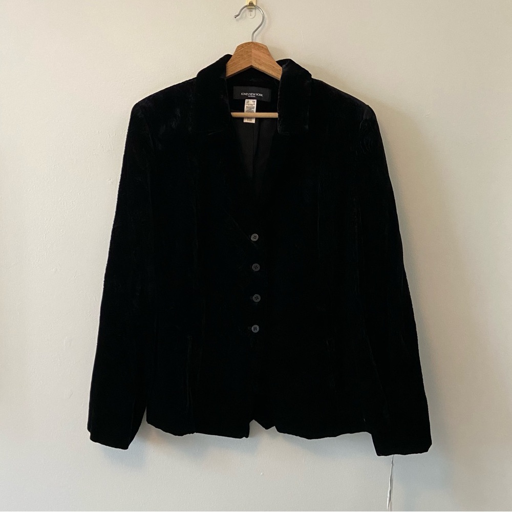 Jones New York Black Paisley Print Velvet Blazer